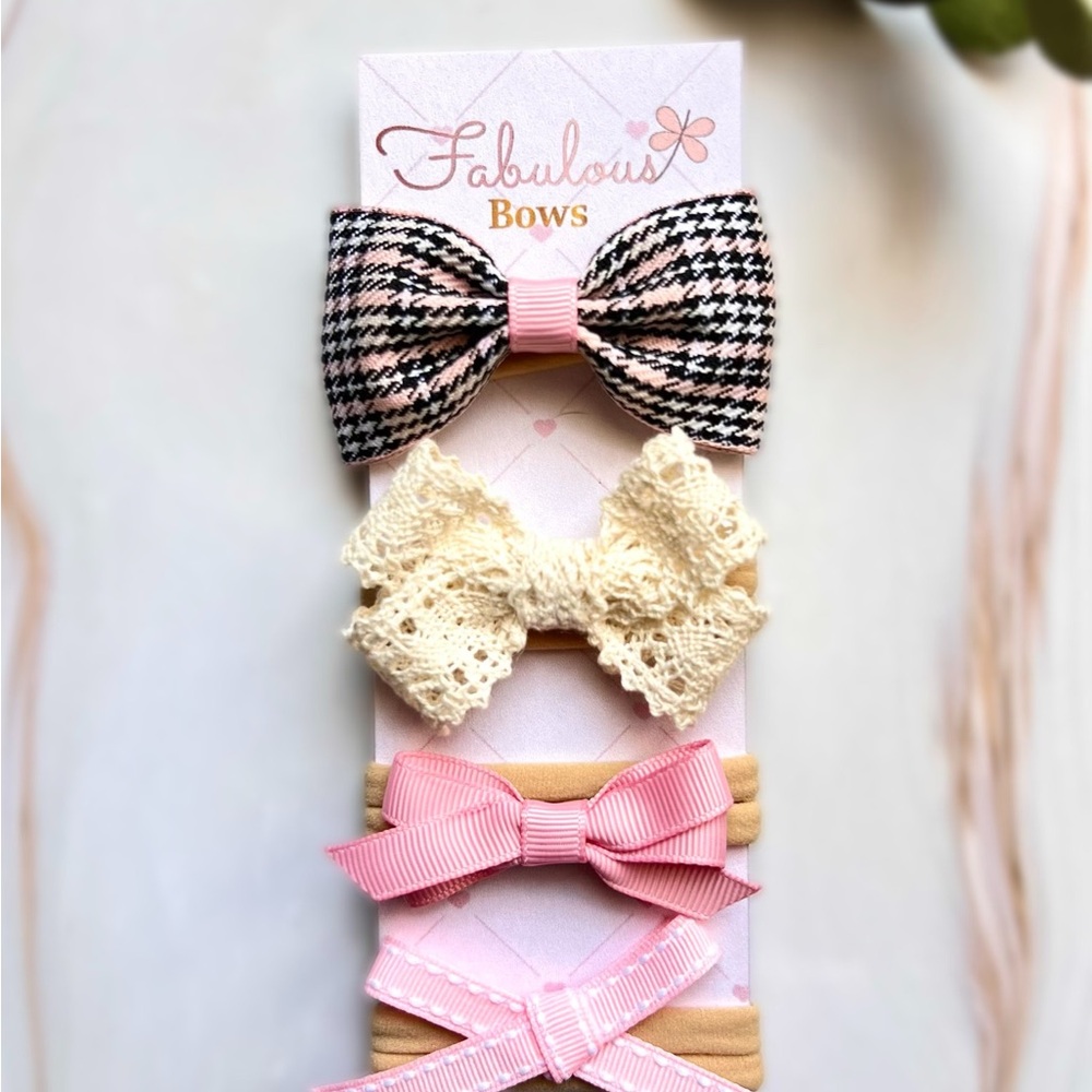 Kids Hair Accessory Set - Black, Cream, Pink